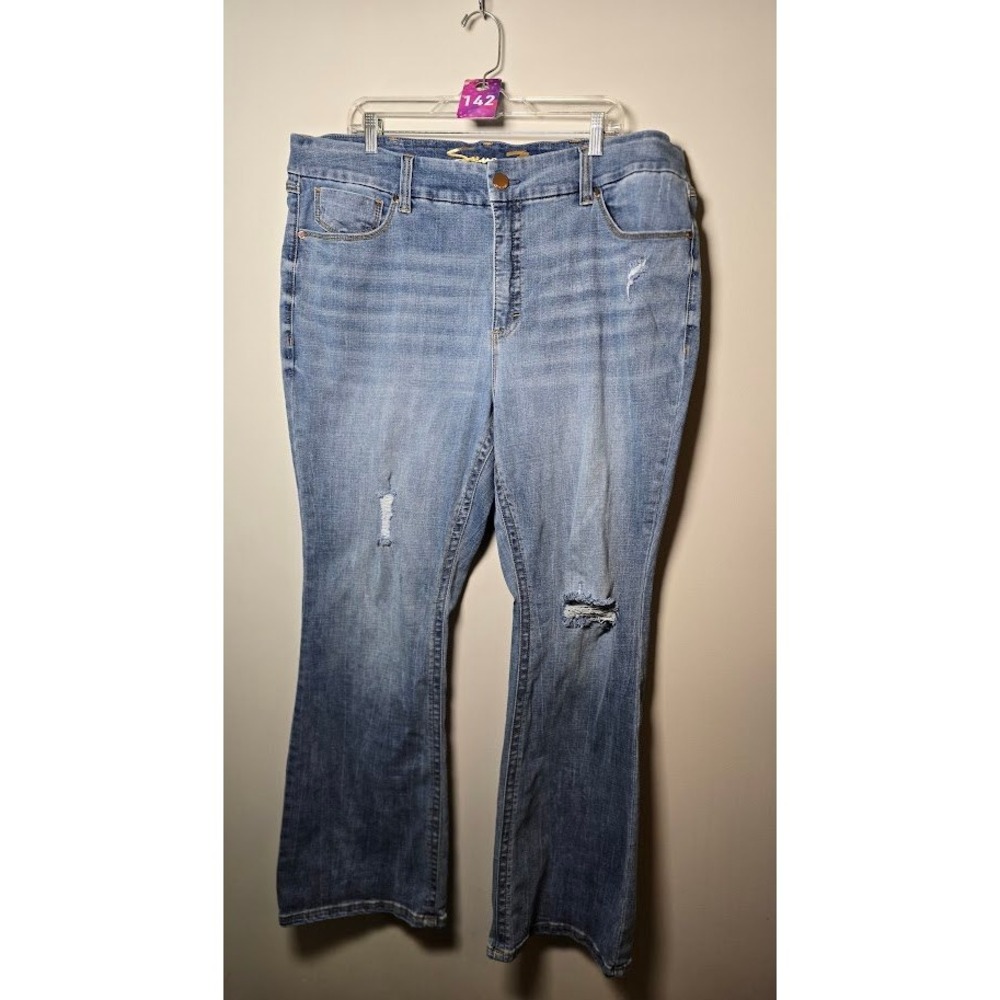 Seven7 Womens Jeans Blue Tummyless Flare Distressed Stretch Denim Plus Size 22
